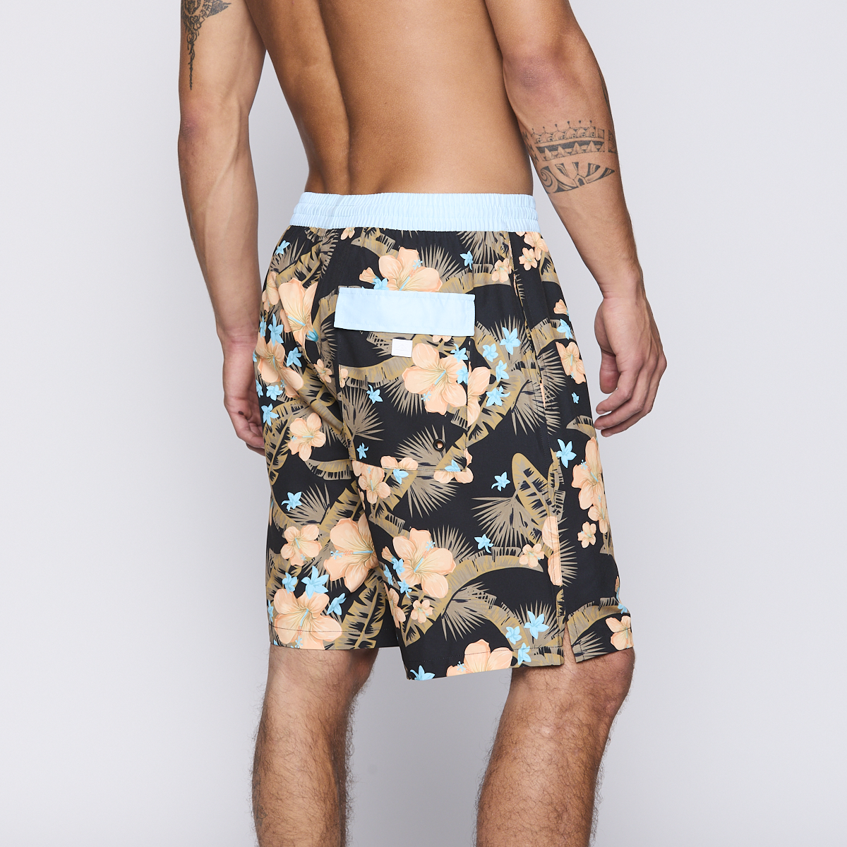 Traje de Baño Reef Men Black Blue Flowers
