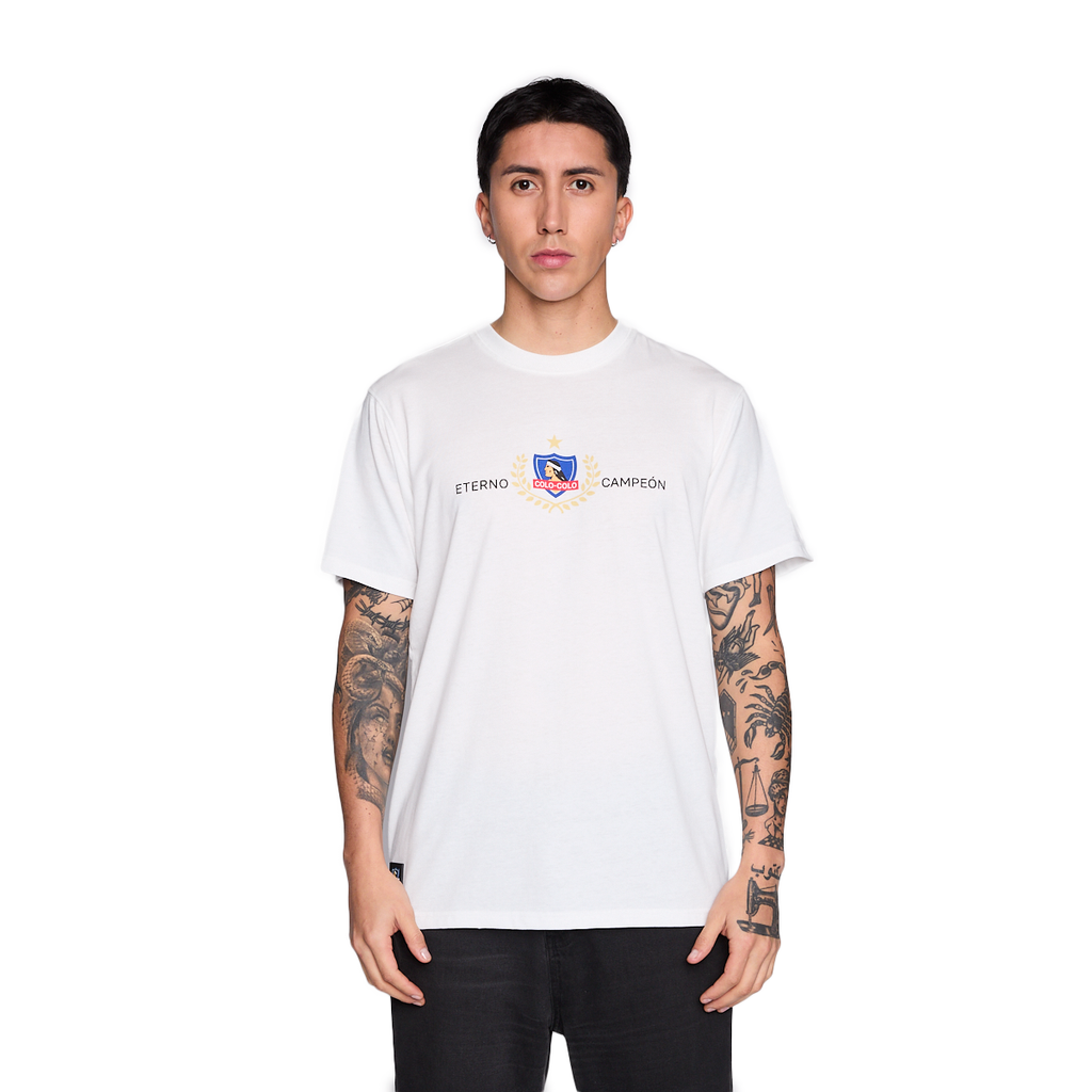 Polera Colo Colo Urbano Hombre Eterno Campeón Blanco Verano