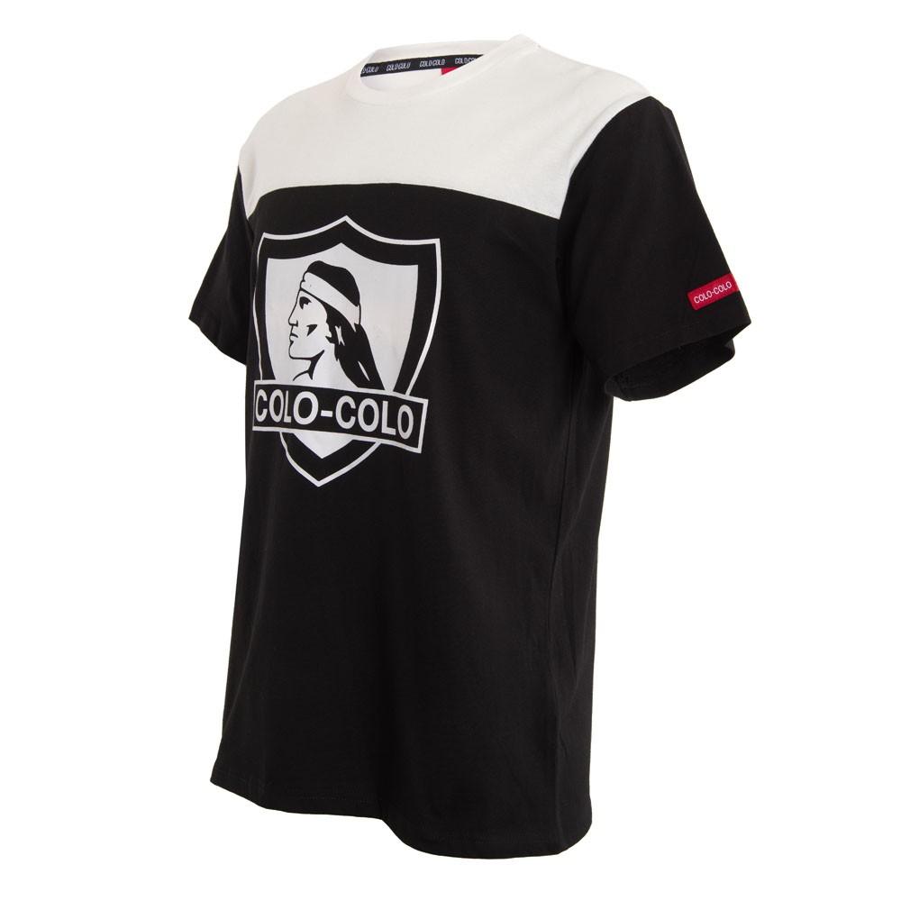 Polera Colo Colo Urbano Blanco y Negro Escudo Front