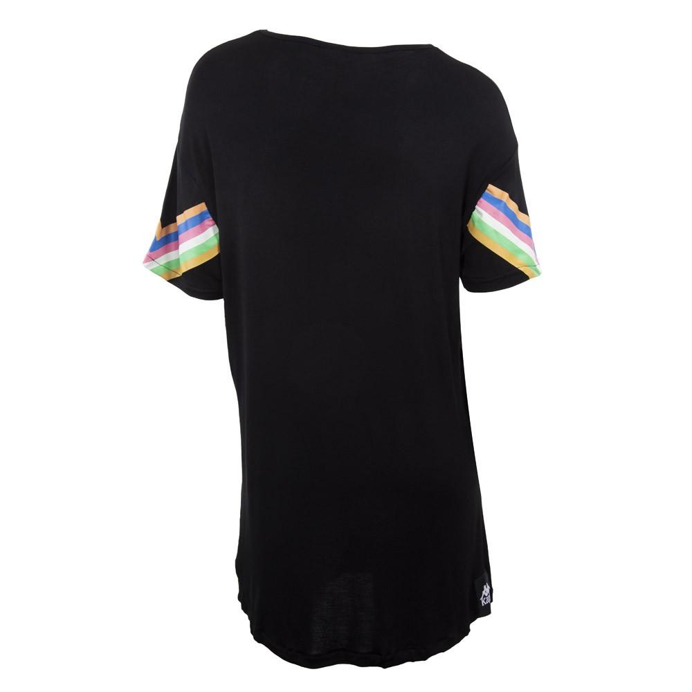 Polera Larga Negra Franjas Multicolor