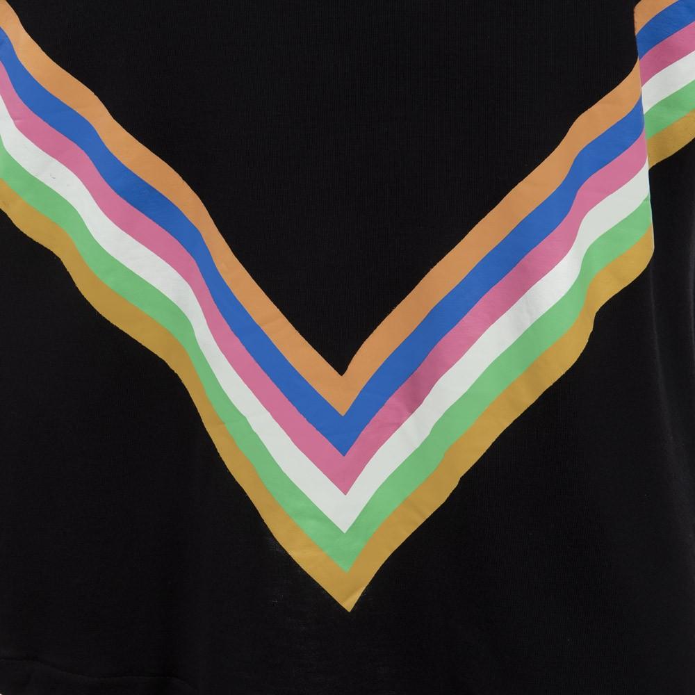 Polera Larga Negra Franjas Multicolor