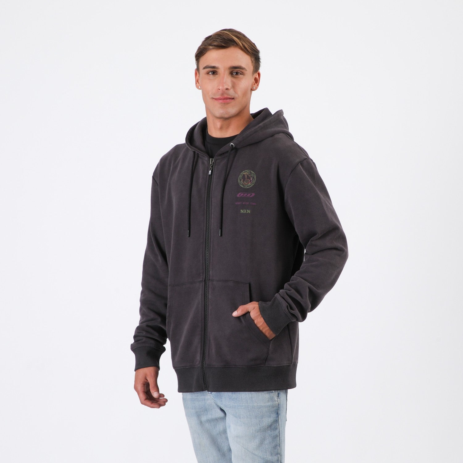 Polerón Nixon Men Full Zipper Clock is Ticking Washed Black