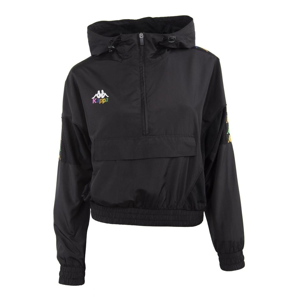 Cortaviento Negro Franja Multicolor Corte Cintura