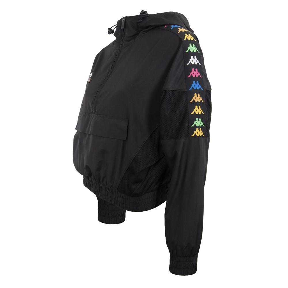Cortaviento Negro Franja Multicolor Corte Cintura