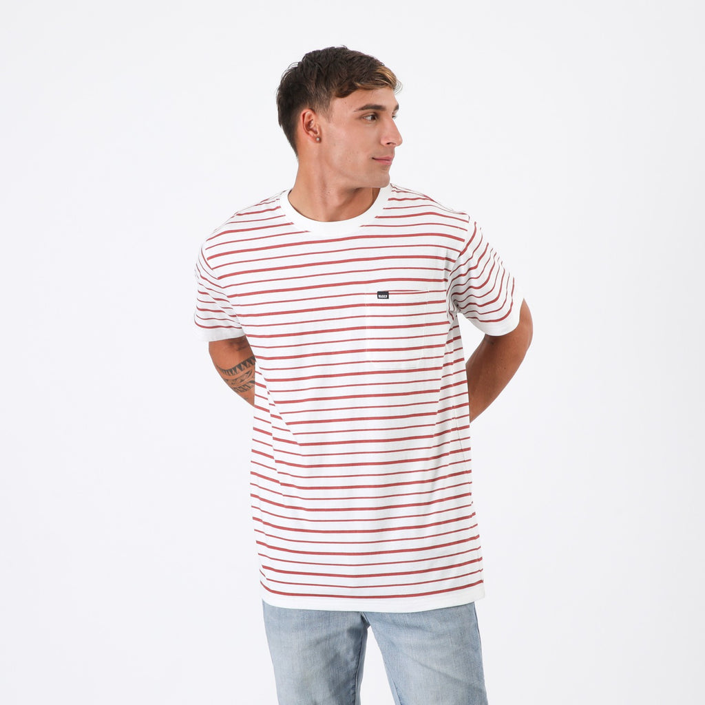 Polera Reef Men Stripe White Red