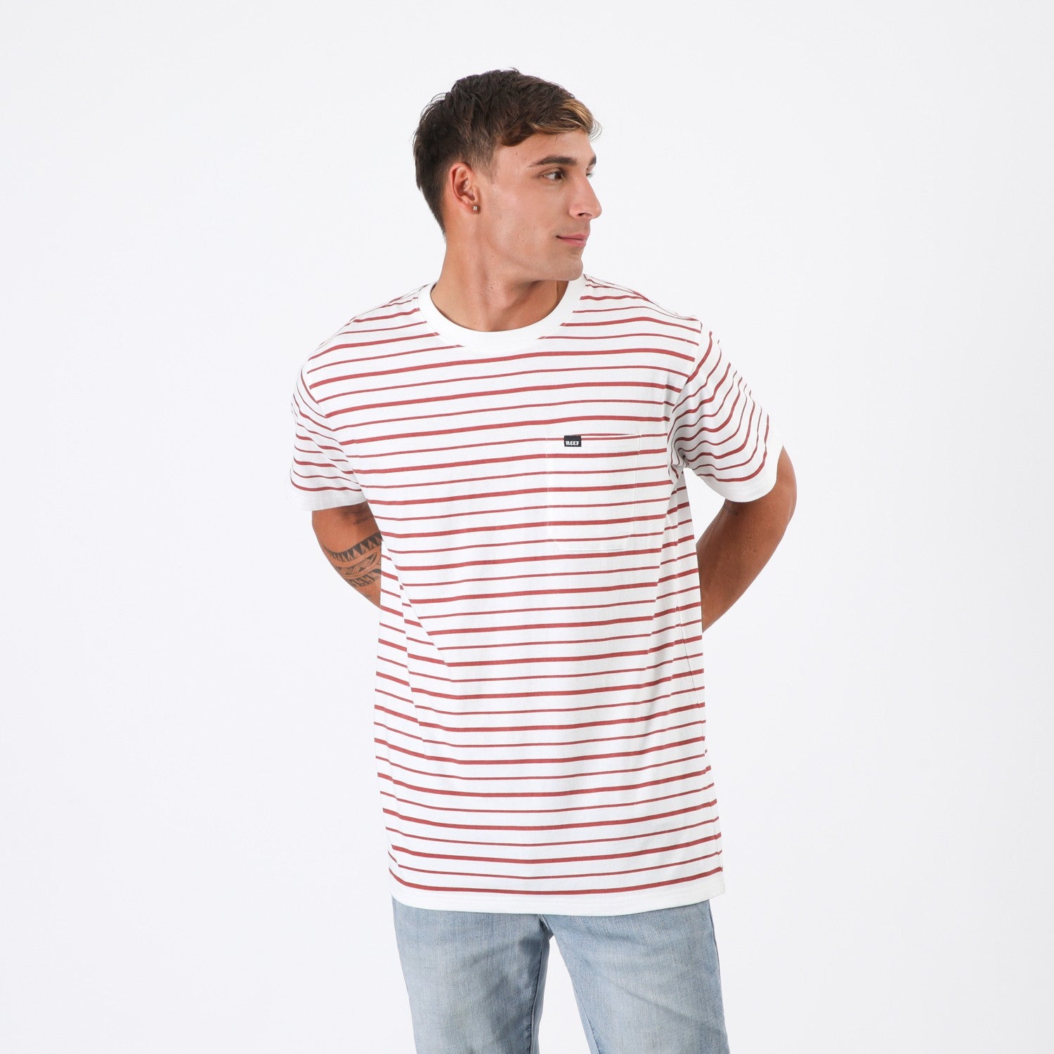Polera Reef Men Stripe White Red