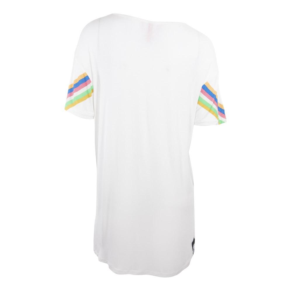 Polera Larga Blanca Franjas Multicolor