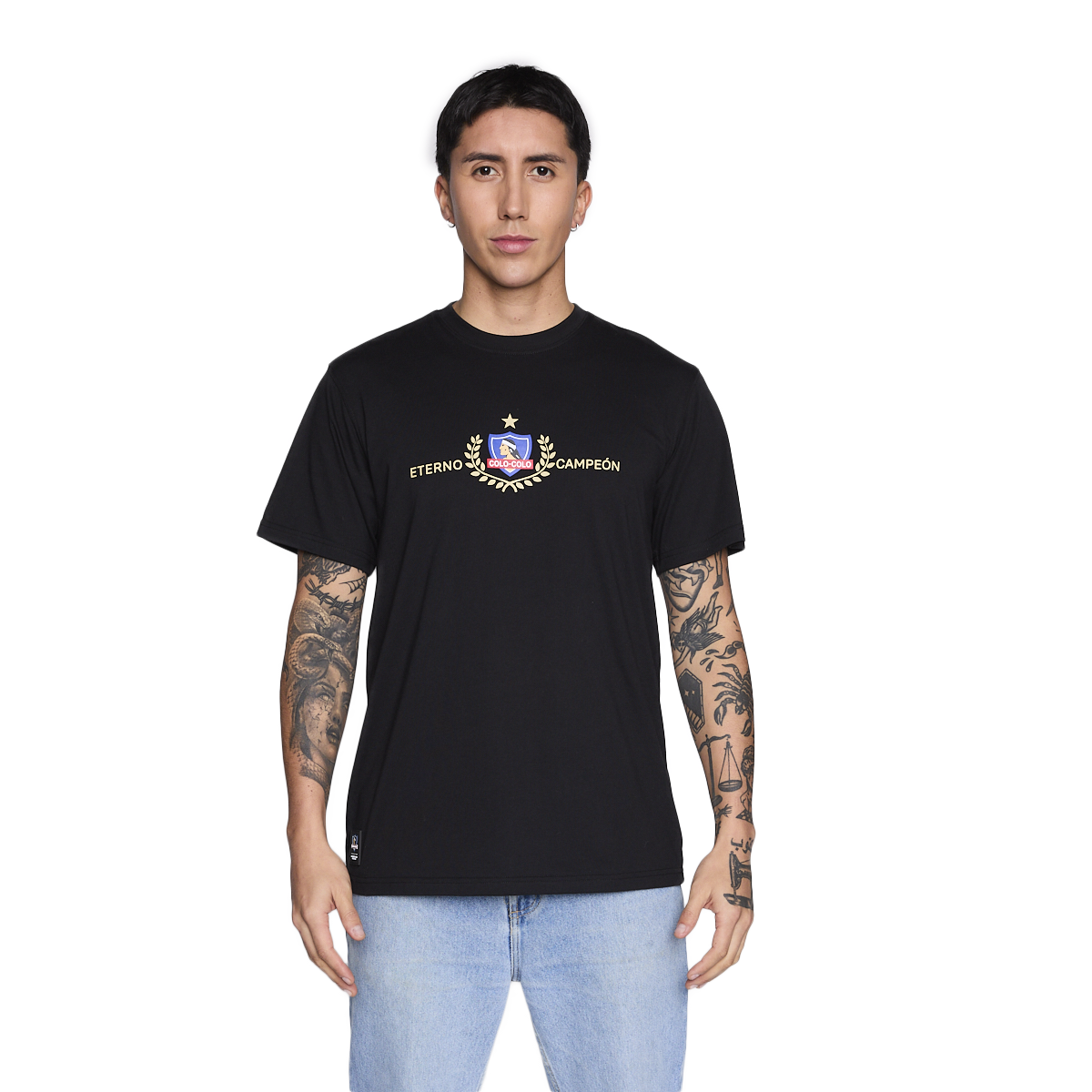Polera Colo Colo Urbano Hombre Eterno Campeón Negro Escudo Verano