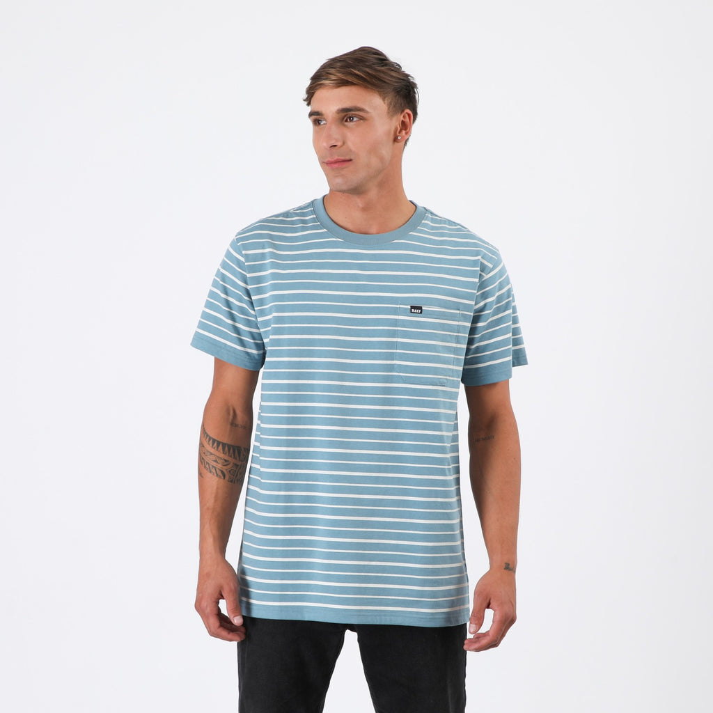 Polera Reef Men Stripe Turqouise White