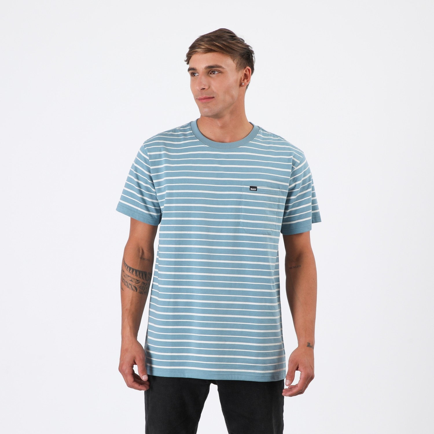 Polera Reef Men Stripe Turqouise White
