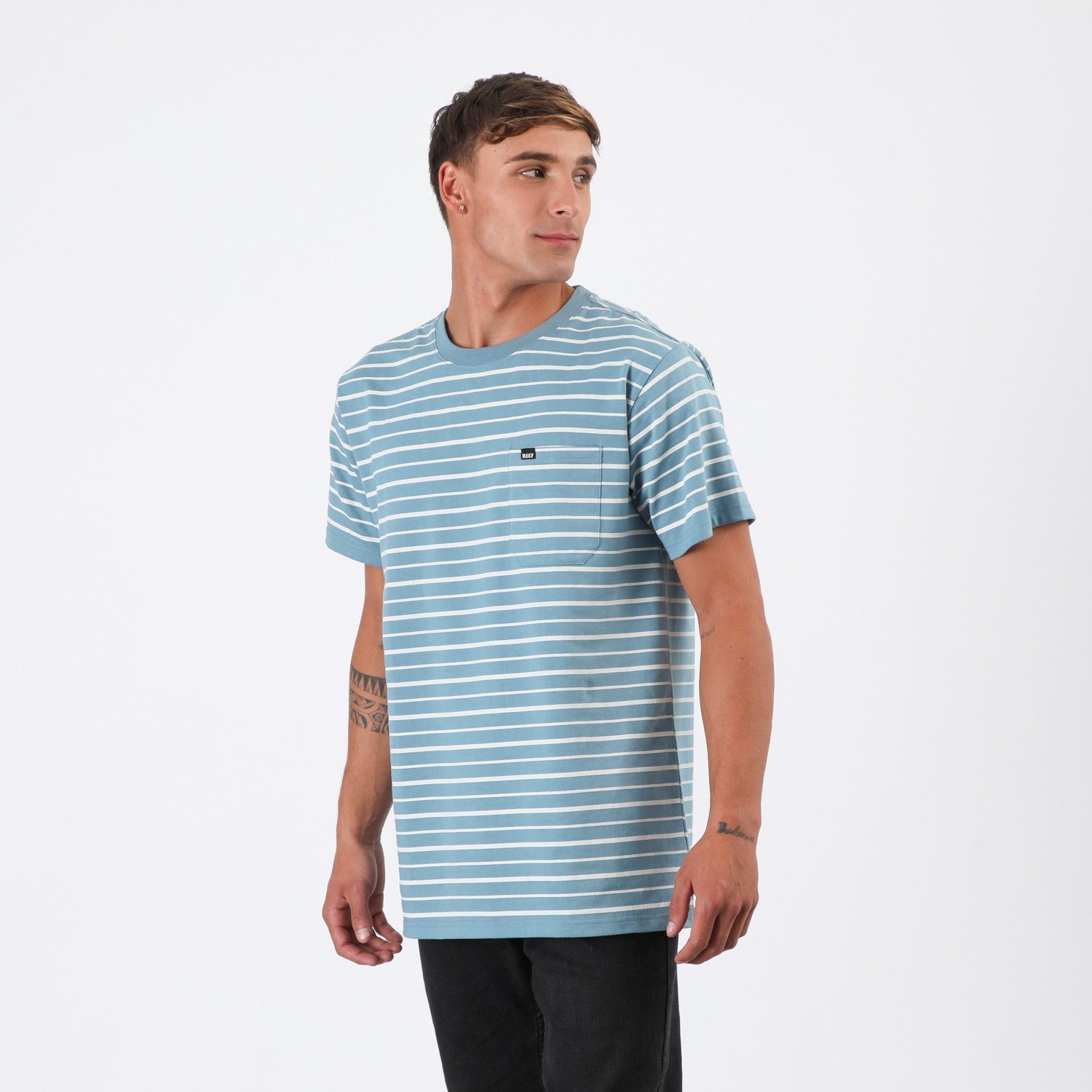 Polera Reef Men Stripe Turqouise White