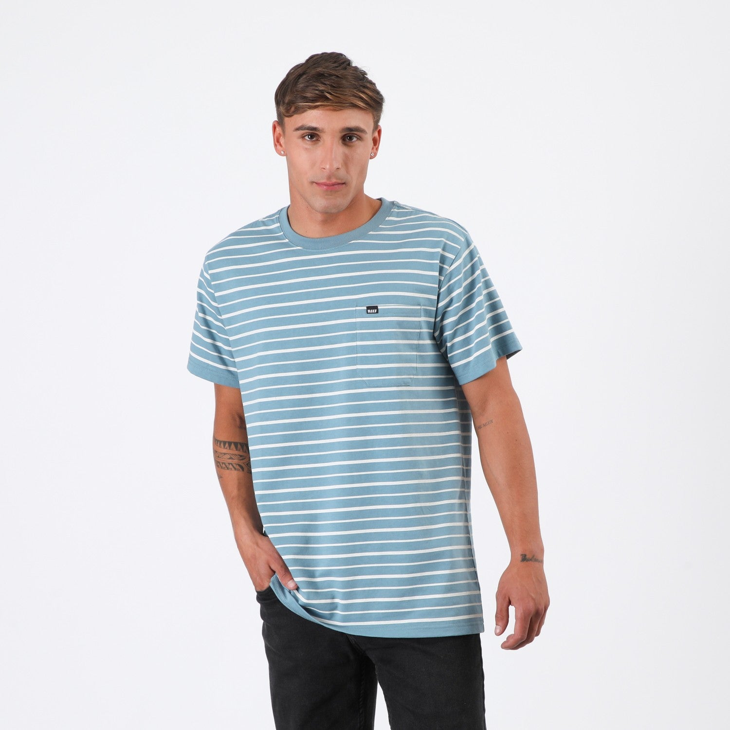 Polera Reef Men Stripe Turqouise White