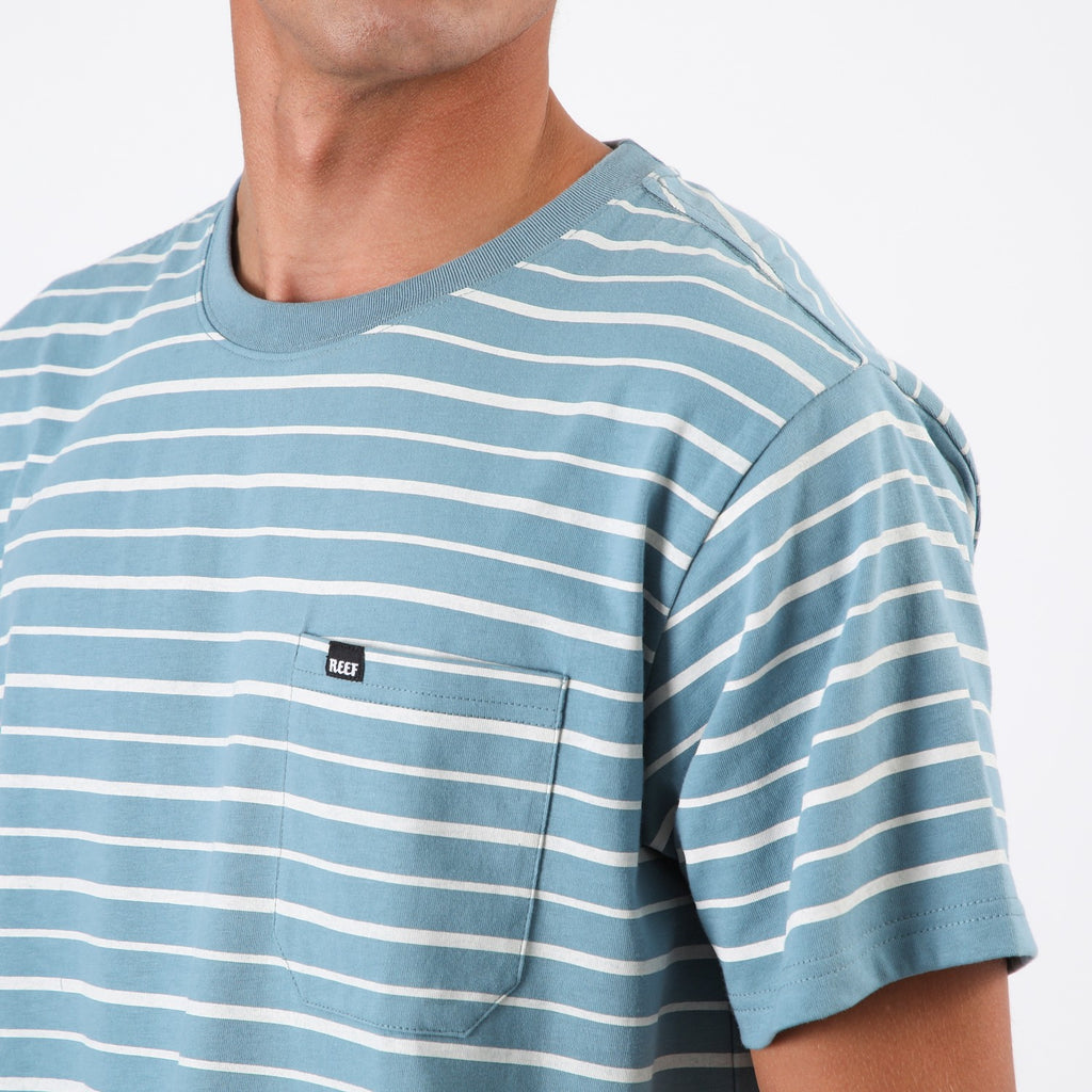 Polera Reef Men Stripe Turqouise White