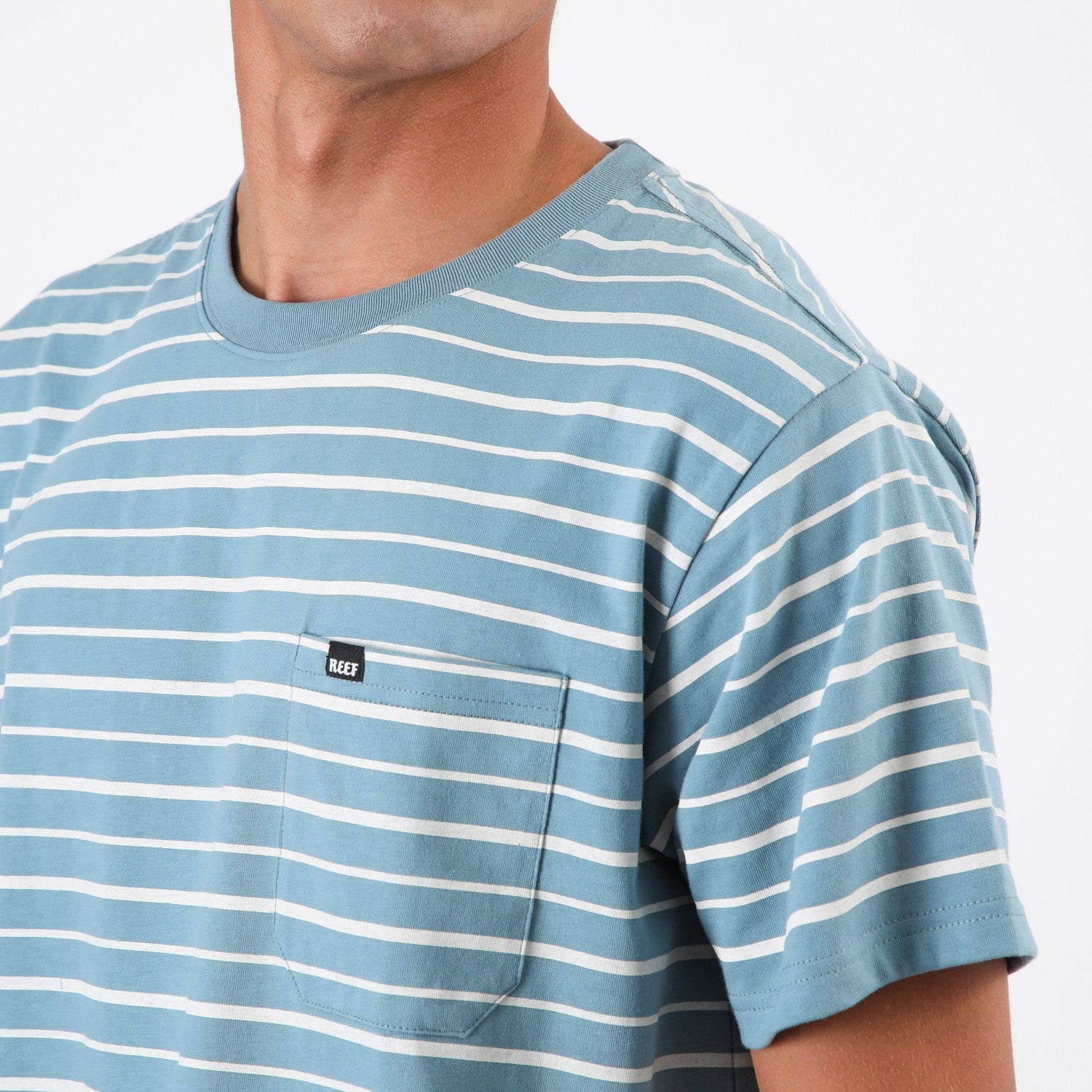 Polera Reef Men Stripe Turqouise White