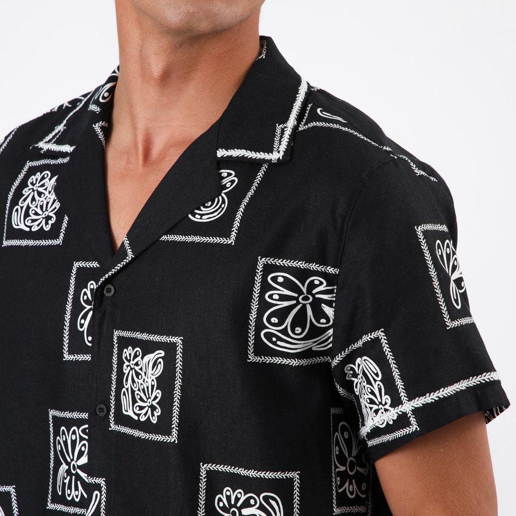 Camisa Reef Men Negra Diseños Beige