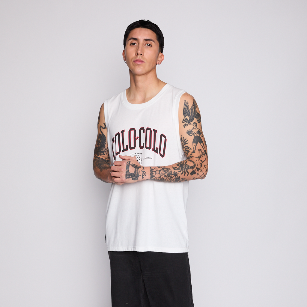 Polera Tank Colo Colo Urbano Eterno Hombre Blanco