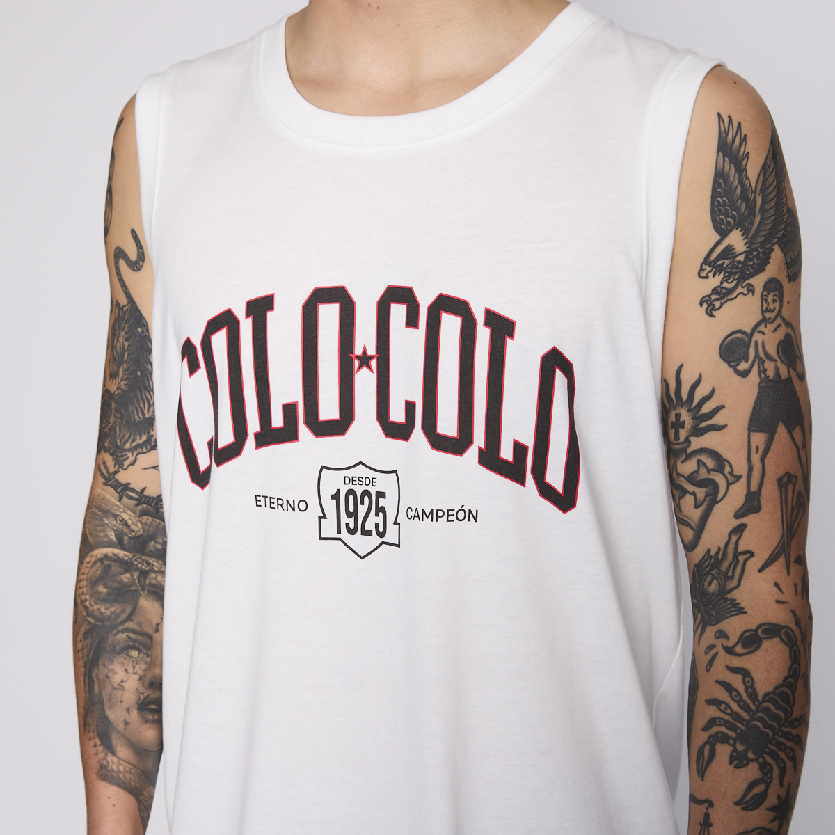 Polera Tank Colo Colo Urbano Eterno Hombre Blanco
