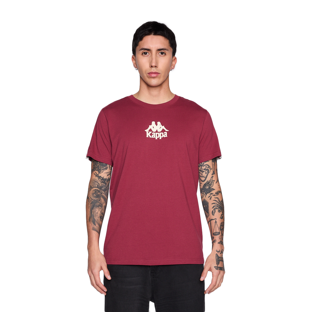 Polera Kappa Men Banda Burgundy Logo Front White