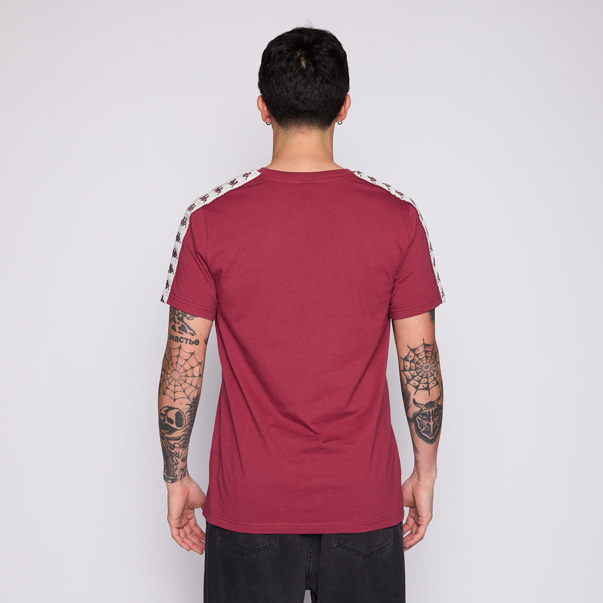Polera Kappa Men Banda Burgundy Logo Front White