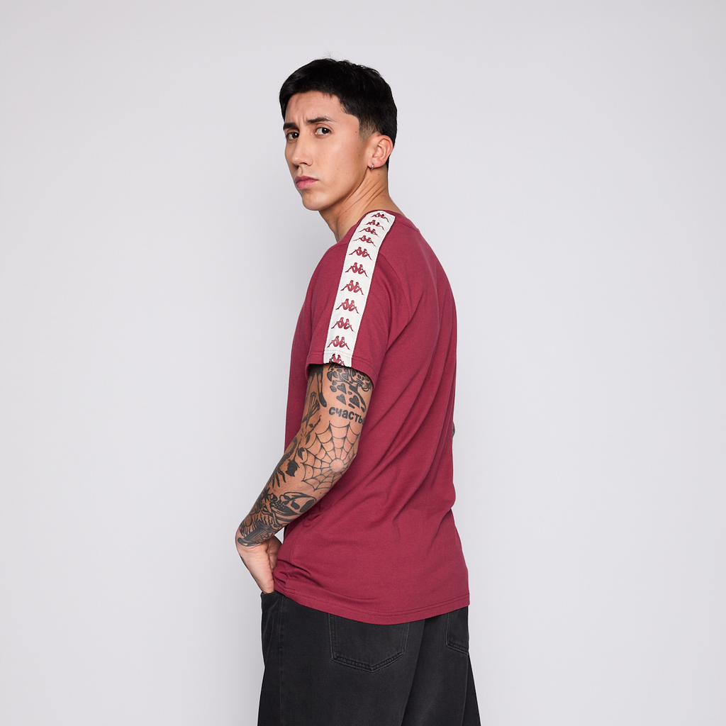 Polera Kappa Men Banda Burgundy Logo Front White