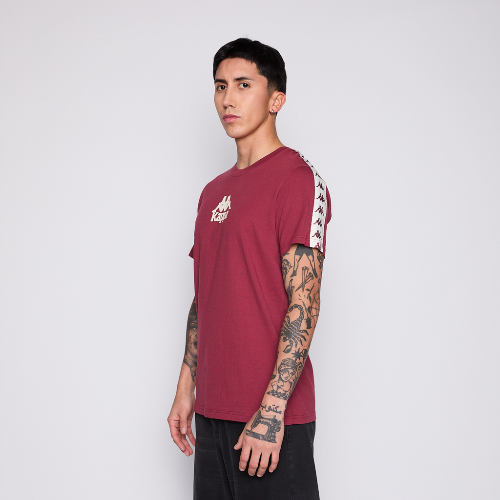Polera Kappa Men Banda Burgundy Logo Front White