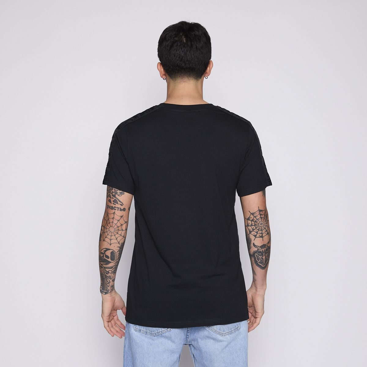 Polera Kappa Men Banda Black Logo Front Grey