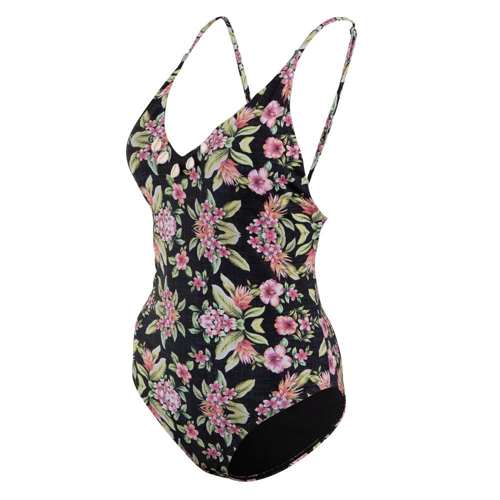 Traje de Baño Strap Ajustable Negro Floreado