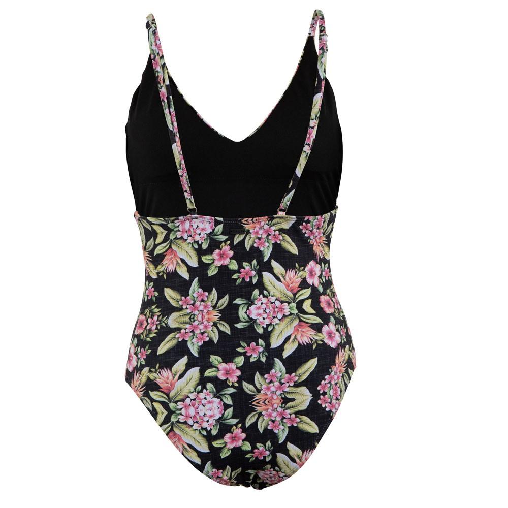 Traje de Baño Strap Ajustable Negro Floreado