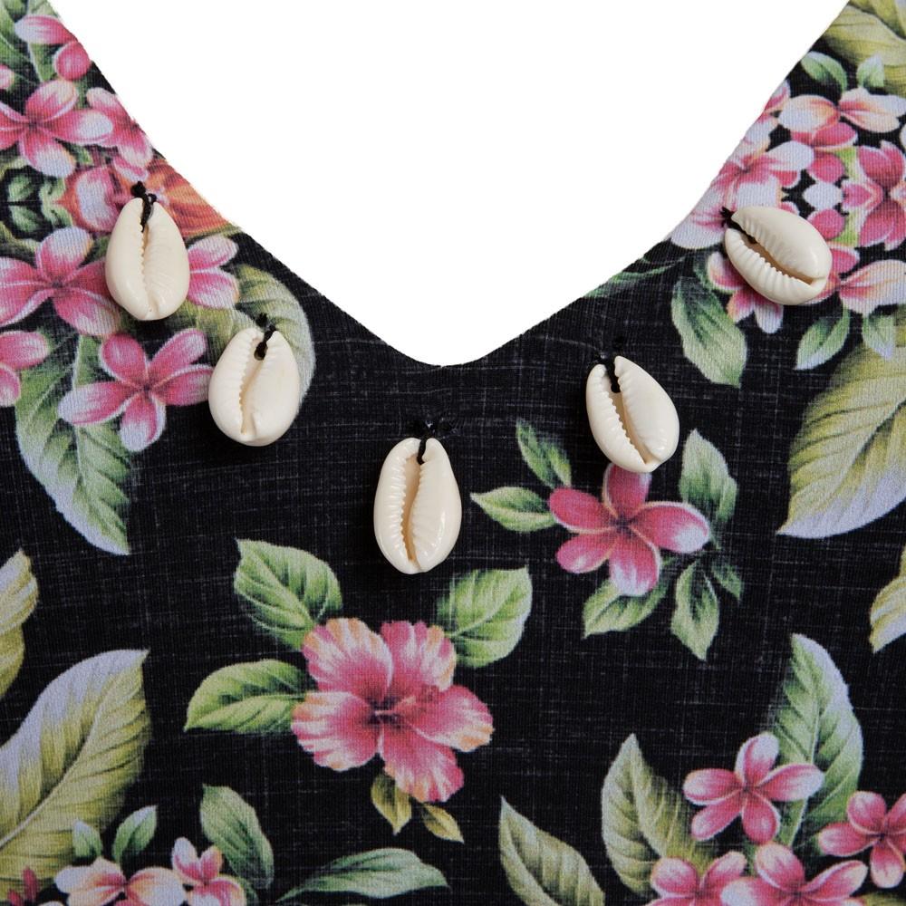 Traje de Baño Strap Ajustable Negro Floreado