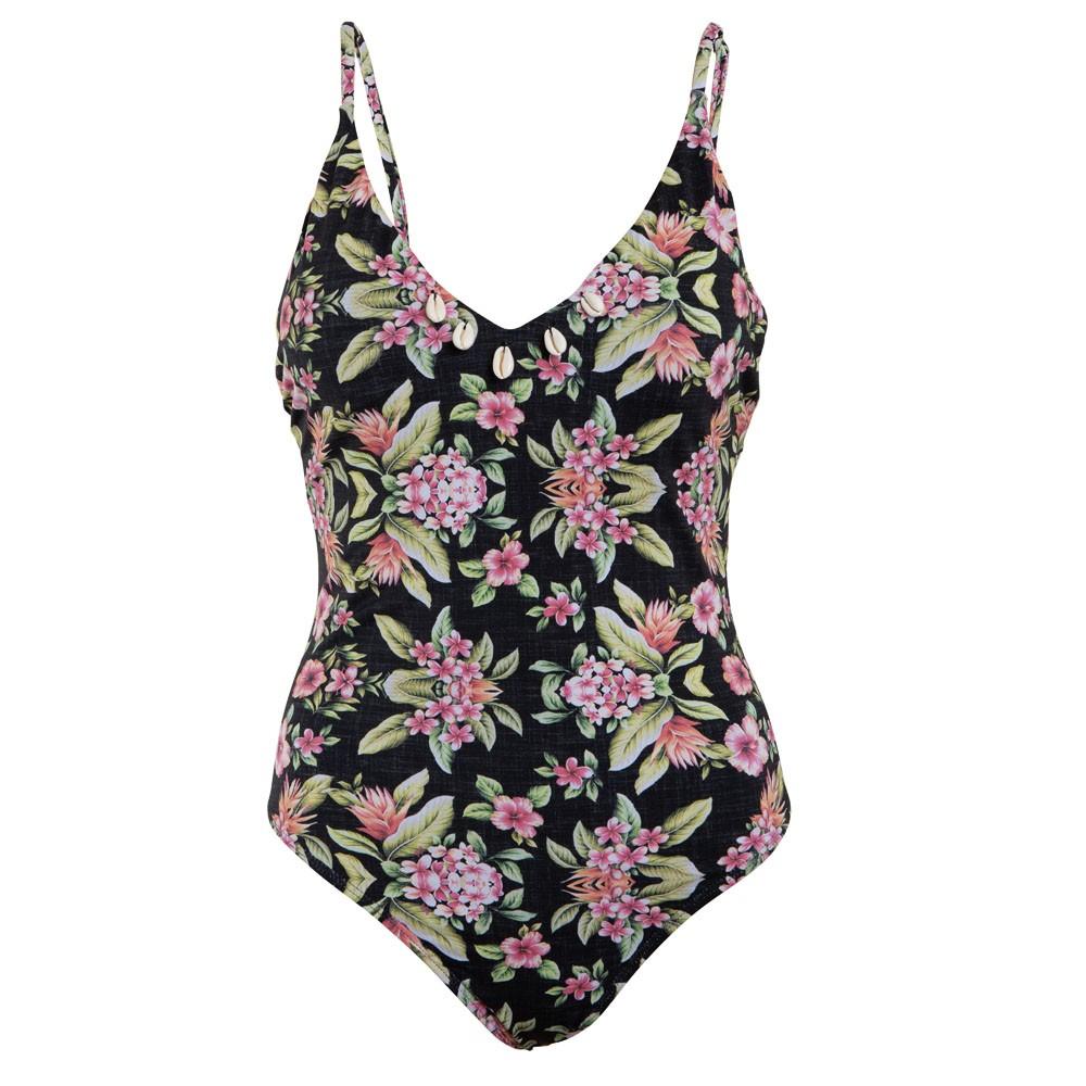Traje de Baño Strap Ajustable Negro Floreado