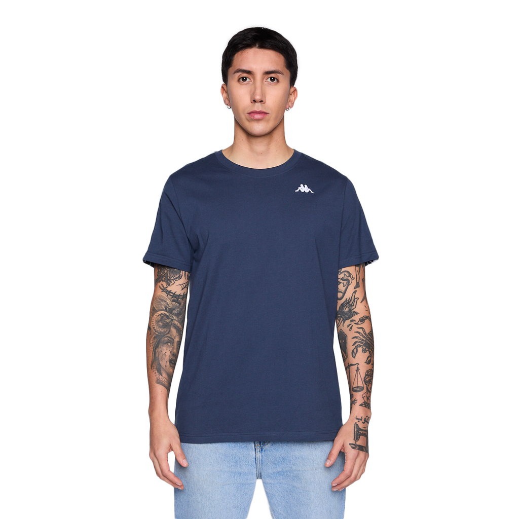 Polera Kappa Men Banda Petrol Blue Logo White Black