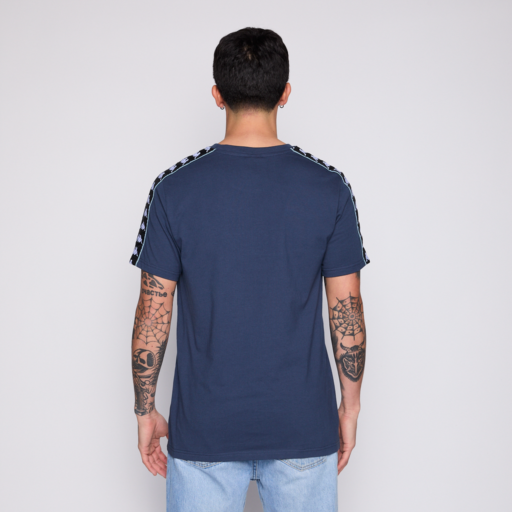 Polera Kappa Men Banda Petrol Blue Logo White Black