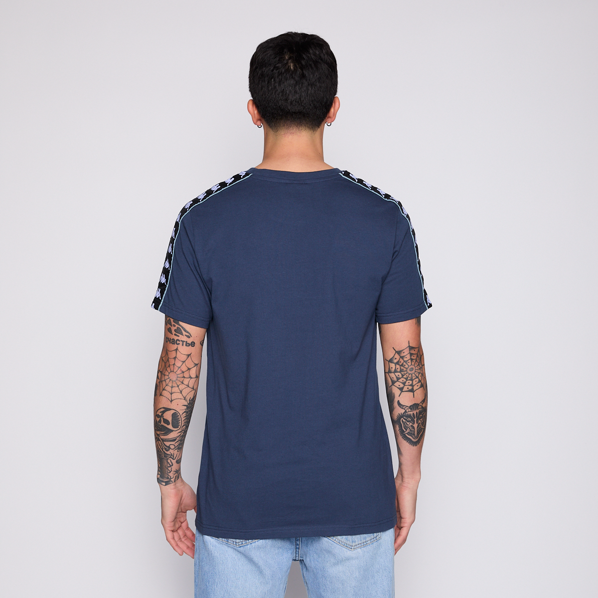 Polera Kappa Men Banda Petrol Blue Logo White Black