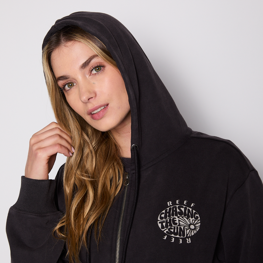 Polerón Reef Women Full Zipper Black Chasing Sun