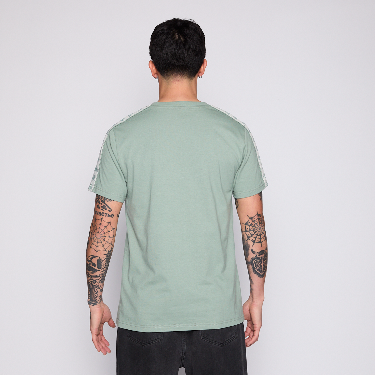 Polera Kappa Men Banda Green Logo Front White