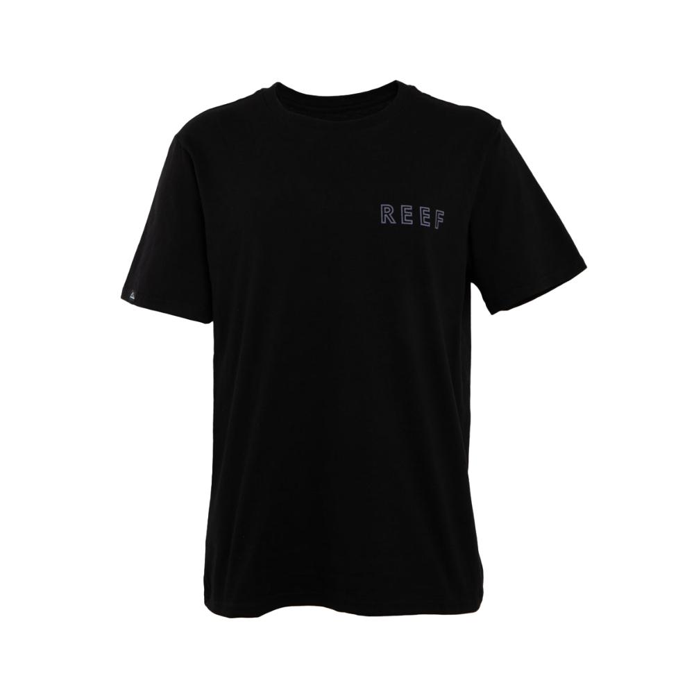 Polera Manga corta Negra Estampado Palmeras