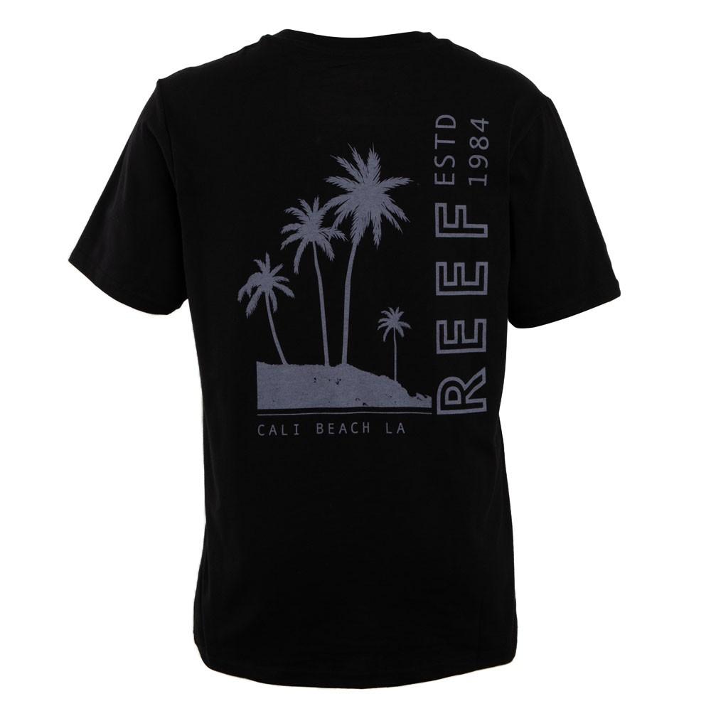 Polera Manga corta Negra Estampado Palmeras