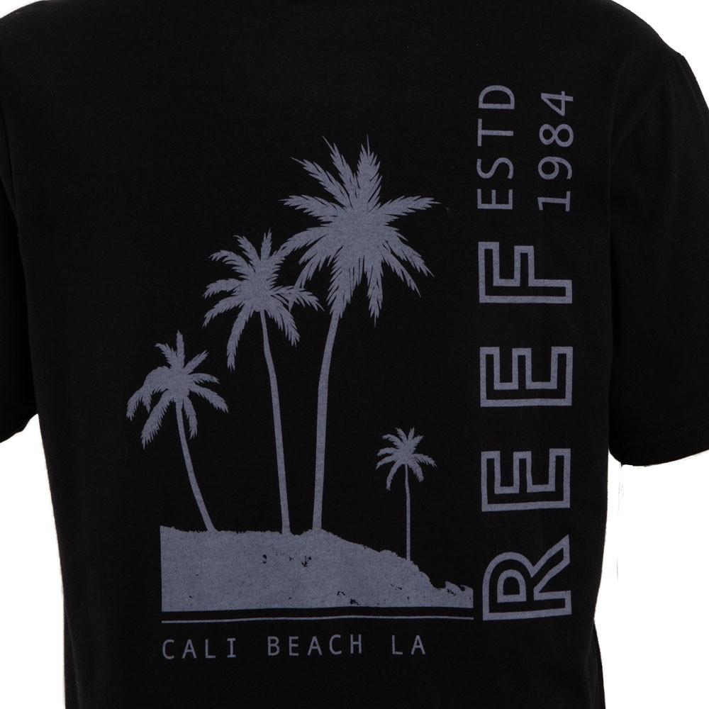 Polera Manga corta Negra Estampado Palmeras