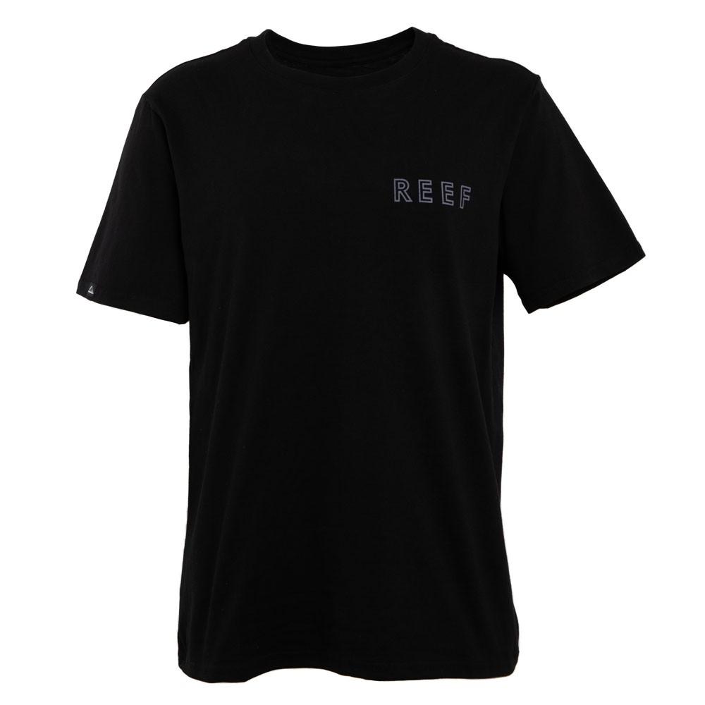 Polera Manga corta Negra Estampado Palmeras