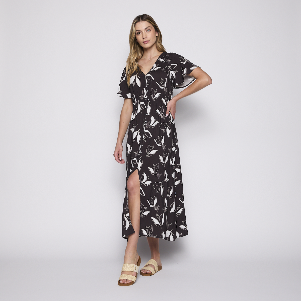 Vestido Reef Women Black Buttons
