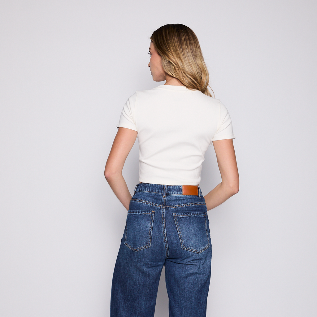 Polera Crop Reef Women White Logo