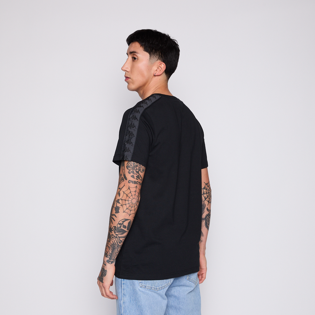 Polera Kappa Men Banda Black Logo Front Grey