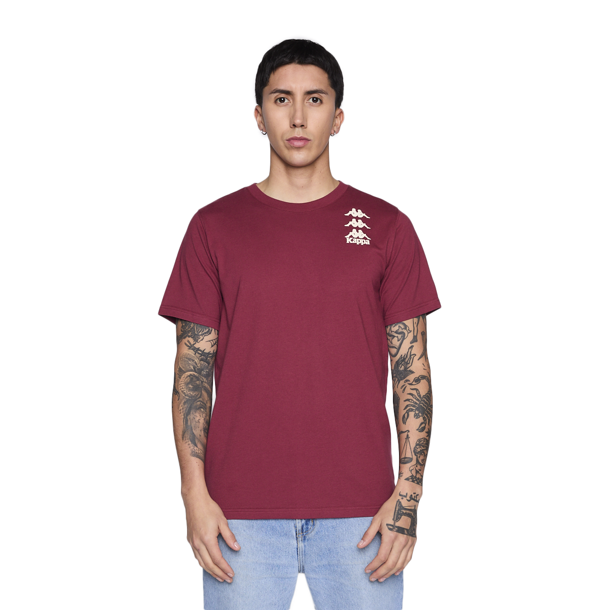 Polera Kappa Men Burgundy Tiny Logo White