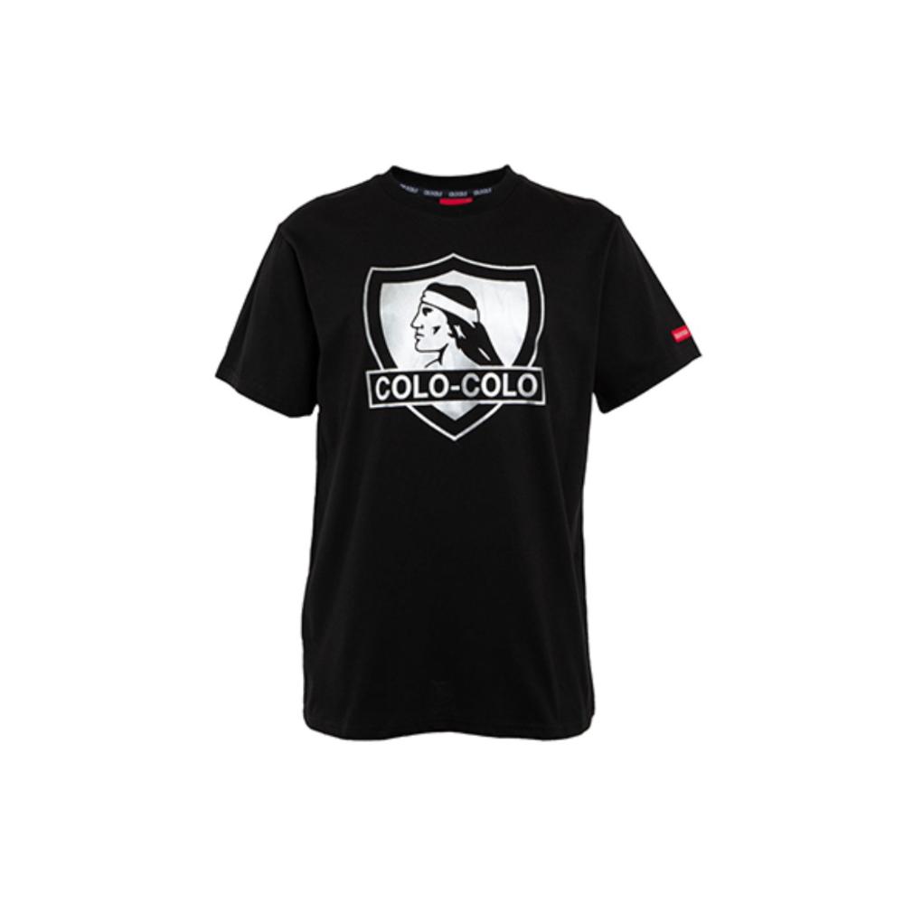 Polera Colo Colo Urbano Negra Escudo Plateado