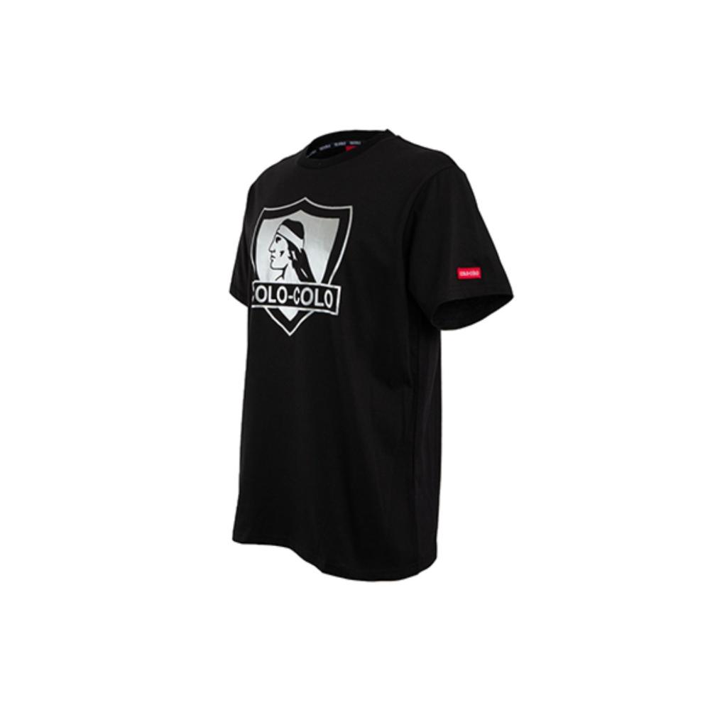 Polera Colo Colo Urbano Negra Escudo Plateado