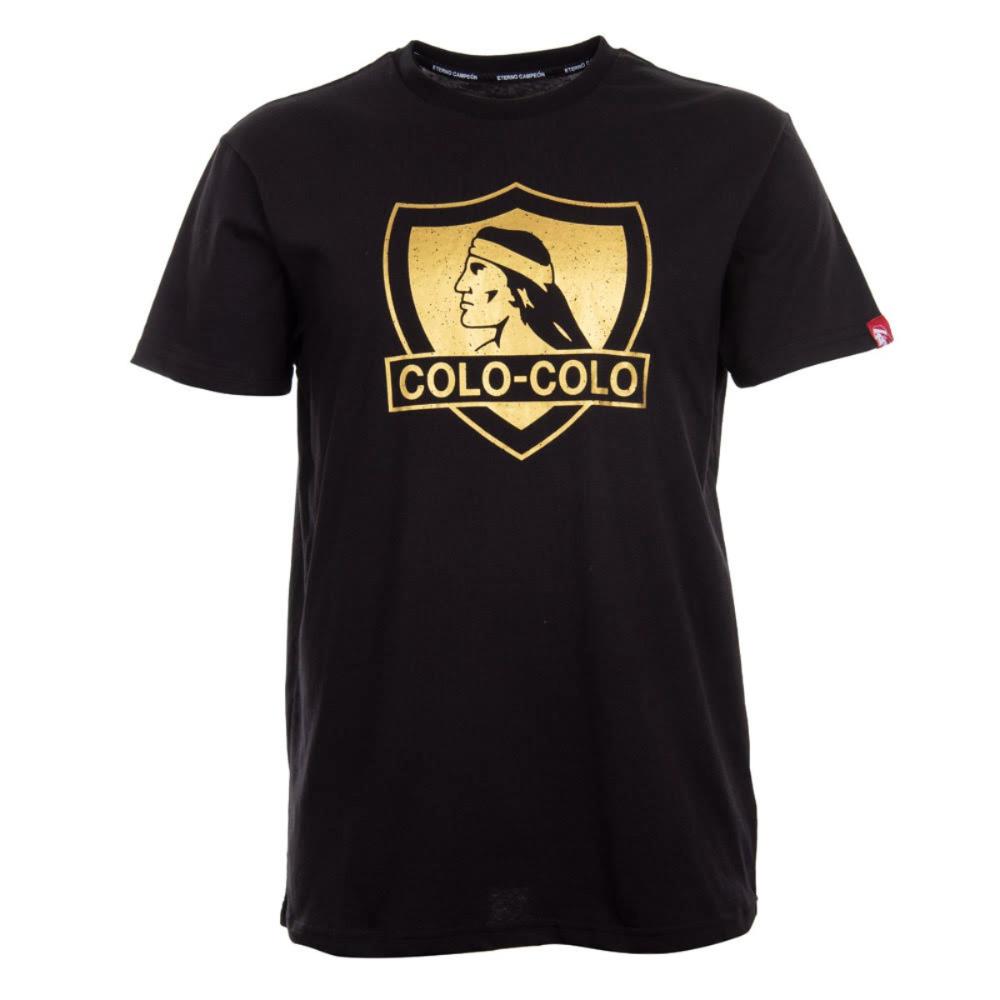 Polera Colo Colo Urbano Negra Escudo Dorado