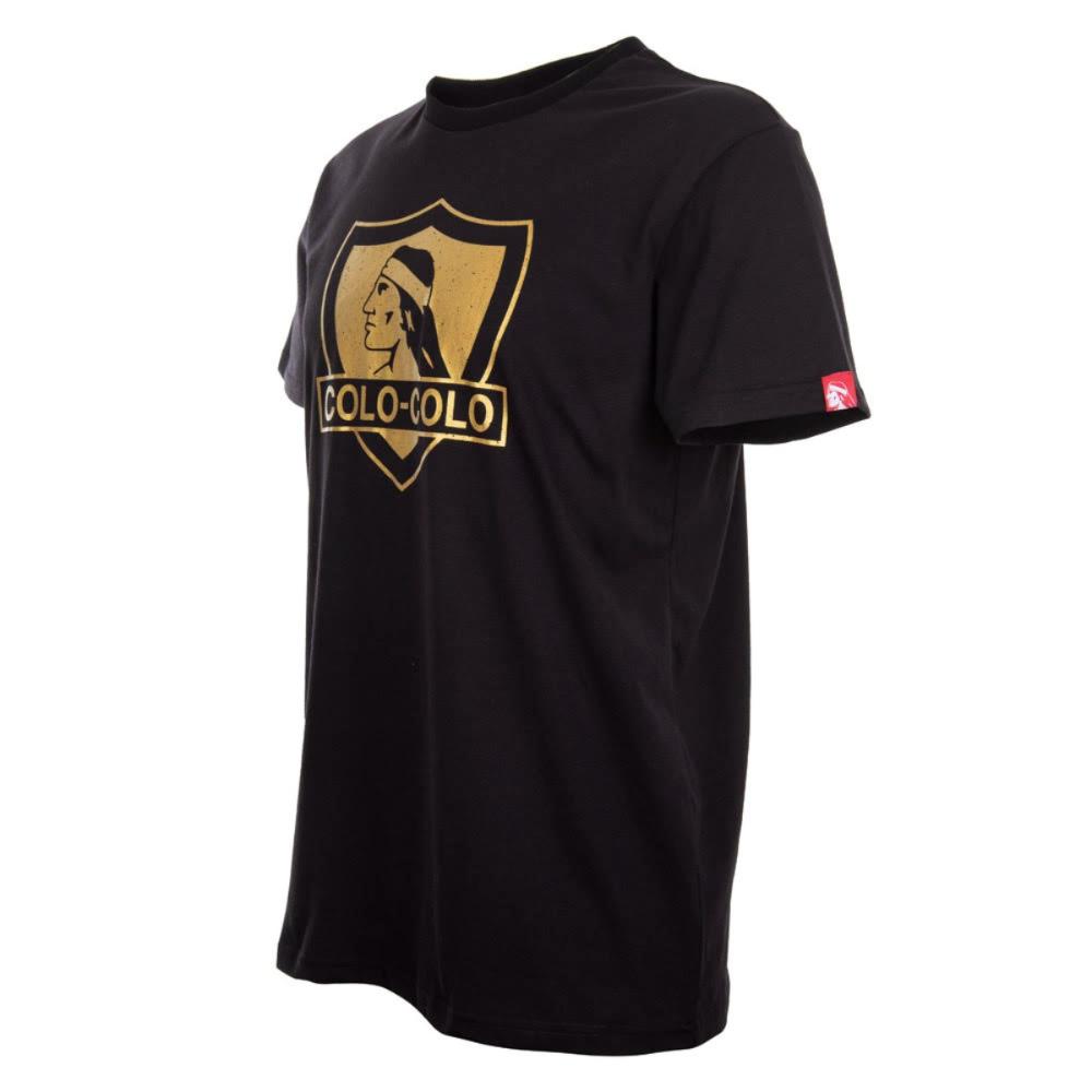 Polera Colo Colo Urbano Negra Escudo Dorado
