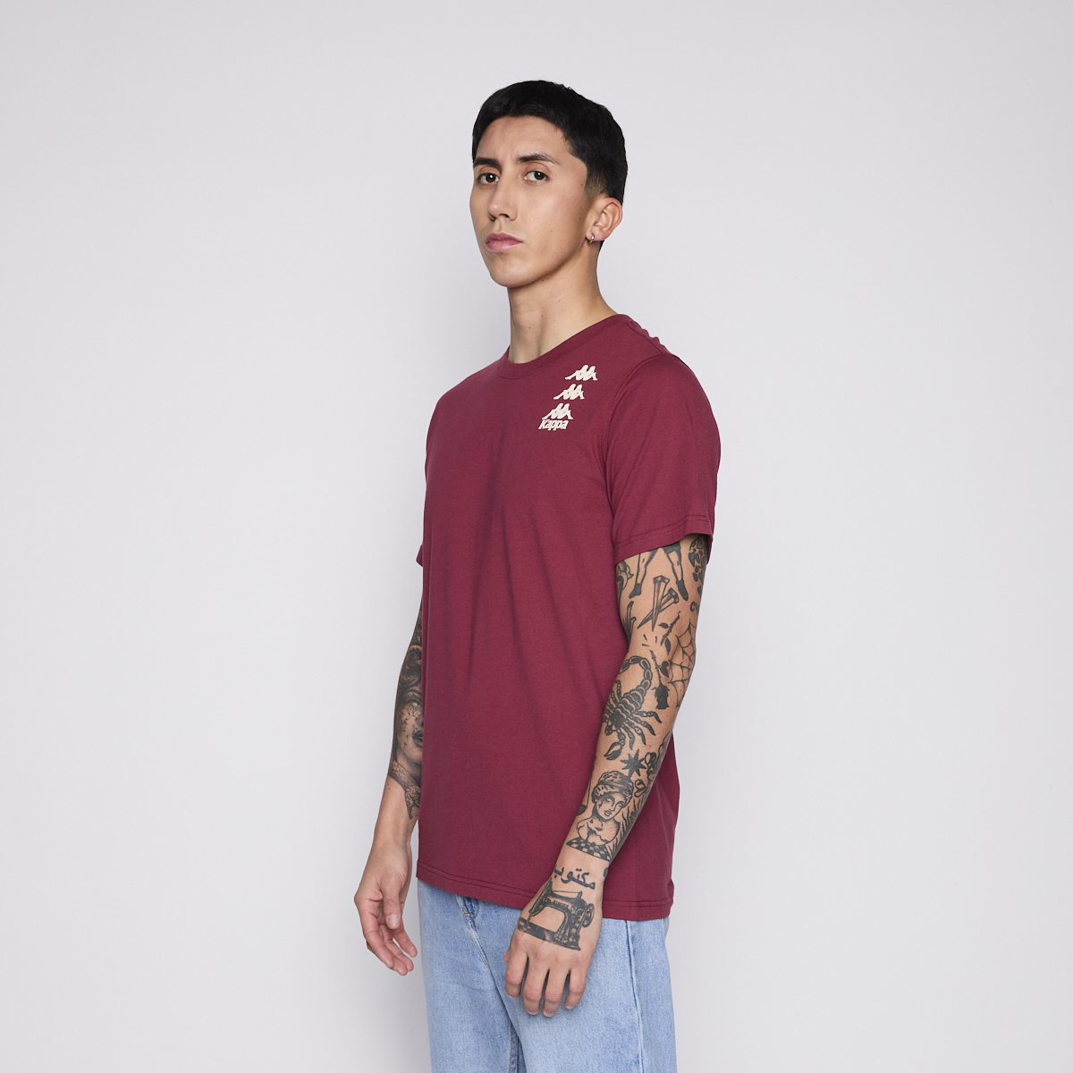Polera Kappa Men Burgundy Tiny Logo White
