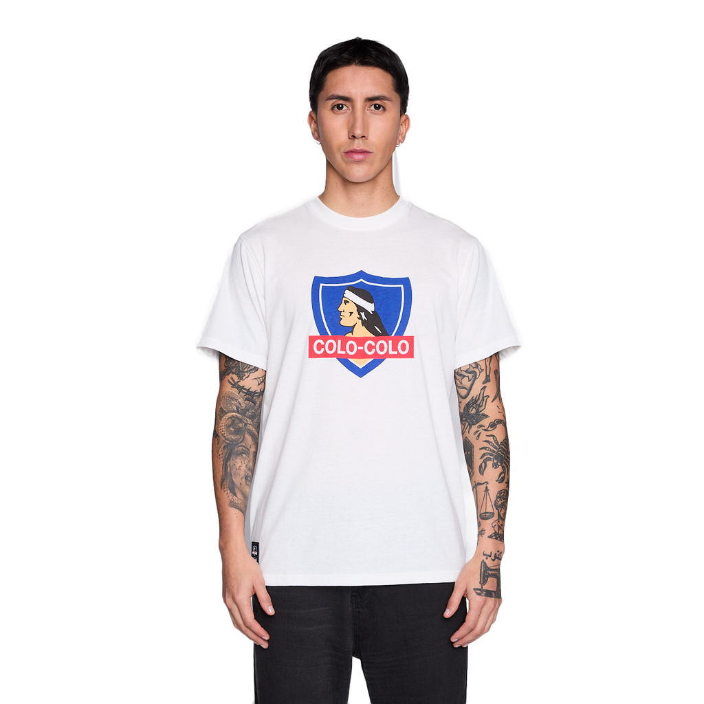 Polera Colo Colo Urbano Hombre Blanco Escudo Verano
