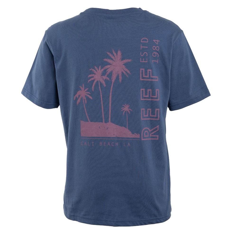 Polera Manga corta Azul Estampado Palmeras